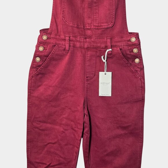 Judy Blue Garment Dyed Boyfriend Double Cuff Overalls M Maroon Streetwear NWT - Picture 5 of 15